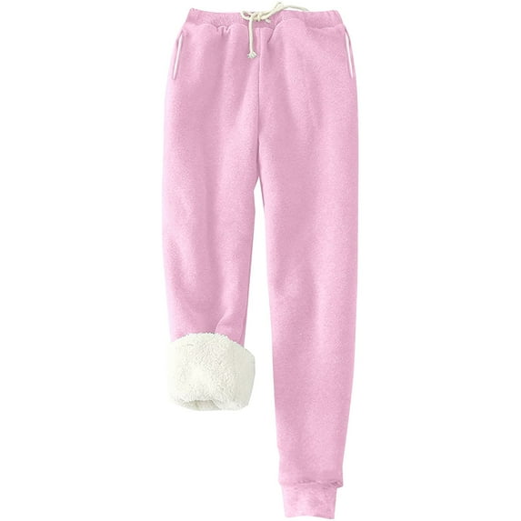 Women's Fleece Lined Jogger Pants, High Waisted Elastic Drawstring Waist Sweatpants, Winter Warm Loungewear Pants for Casual Wear, Outdoor, and Relaxed Fit Pink XXXL