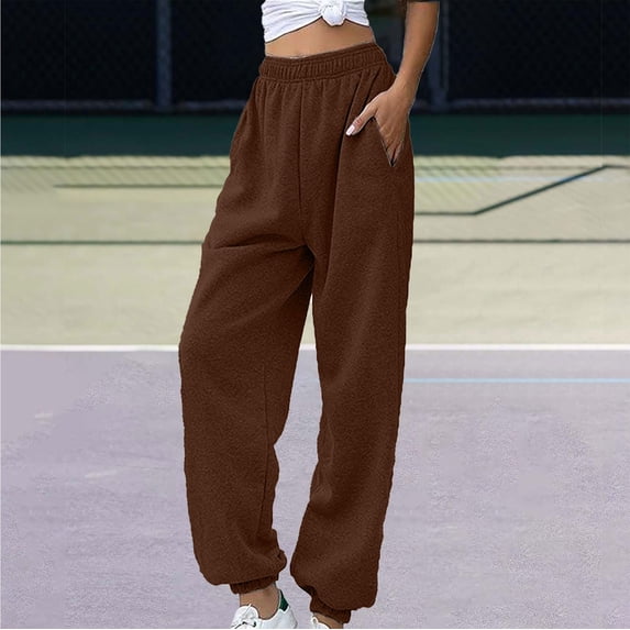 Women's Fleece Lined Joggers, High Waisted Thick Warm Sweatpants, Petite Length Cuffed Athletic Pants, Soft Plush Workout Pants for Winter, Gym, Yoga and Casual Lounge-A