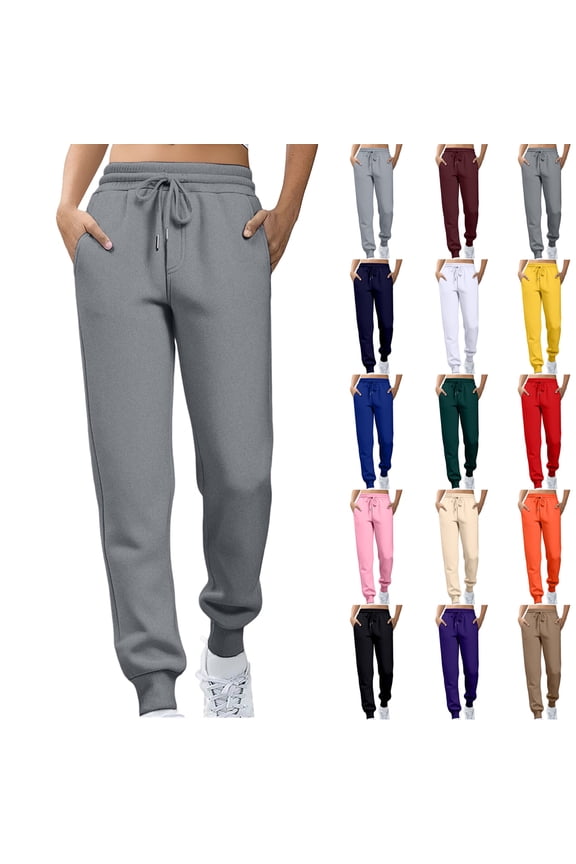 Women's Fleece Lined Joggers with Pockets High Waisted Straight Leg Sweatpants Winter Warm Lounge Jogging Pants Dark Blue XL