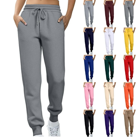 Women's Fleece Lined Joggers with Pockets High Waisted Straight Leg Sweatpants Winter Warm Lounge Jogging Pants Pink M