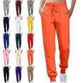 thumbnail image 1 of Women's Fleece Lined Joggers with Pockets High Waisted Straight Leg Sweatpants Winter Warm Lounge Jogging Pants Vermilion L, 1 of 4