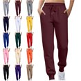 thumbnail image 1 of Women's Fleece Lined Joggers with Pockets High Waisted Straight Leg Sweatpants Winter Warm Lounge Jogging Pants Wine XXL, 1 of 4