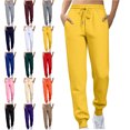 thumbnail image 1 of Women's Fleece Lined Joggers with Pockets High Waisted Straight Leg Sweatpants Winter Warm Lounge Jogging Pants Yellow XL, 1 of 4