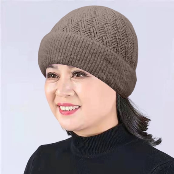 Women's Fleece Lined Knit Beanie, Thickened Warm Winter Hat for Cold Weather Protection, Cozy and Soft for Daily Wear, Skiing, and Outdoor Activities-Khaki