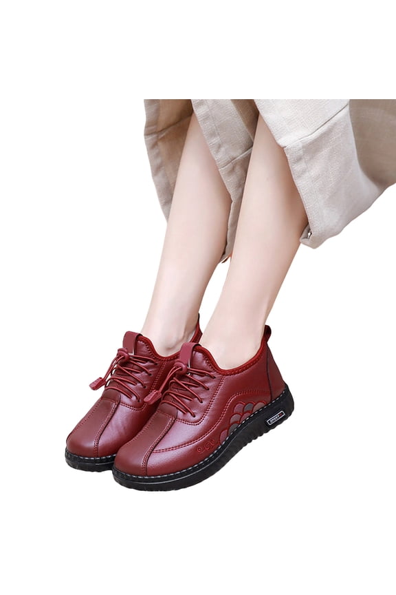 Women's Fleece Lined Leather Ankle Boots Wedge Platform Plush Ankle Boots Winter Warm Slip On Dress Shoes with Adjustable Strap Red 7