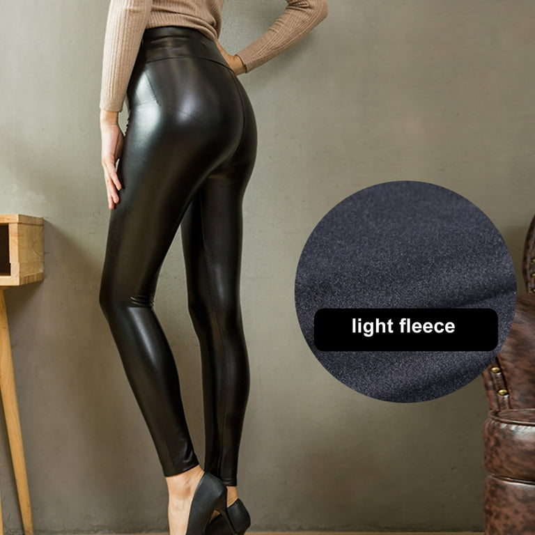 Women's Fleece Lined Leggings Faux Leather High Waisted Yoga Pants Warm  Workout Tights 