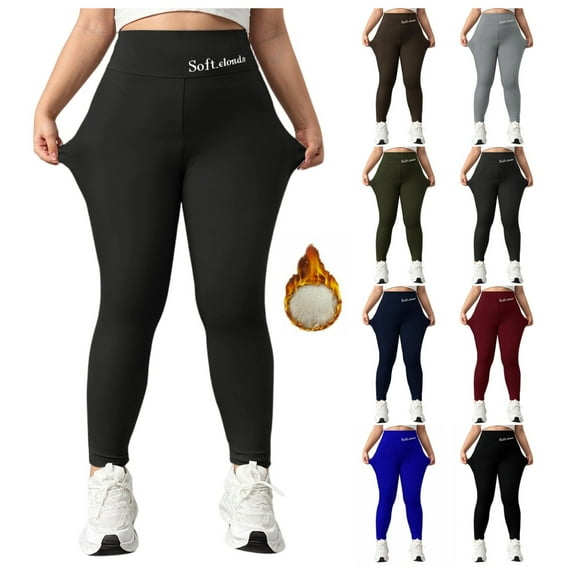 Women's Fleece Lined Leggings Soft Elastic High Waisted Warm Thermal Winter Thick Yoga Pants Black 2XL