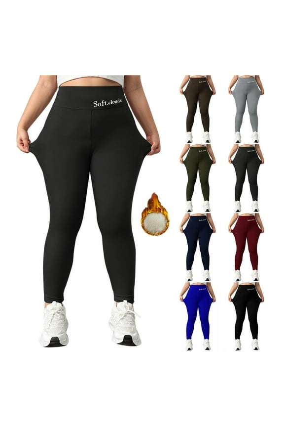 Women's Fleece Lined Leggings Stretchy High Waisted Plus Size Yoga Pants Comfy Soft Gym Workout Black 2XL