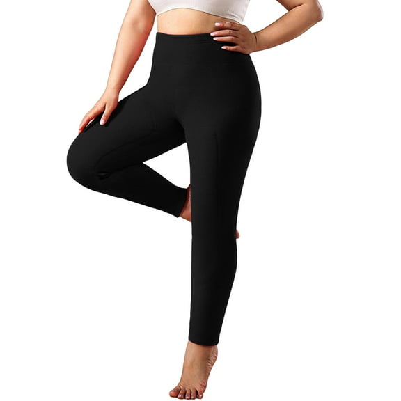 Women's Fleece Lined Leggings Thickened Abdominal Care High Waist Scrunch Pants Stretchy Warm Soft Cozy Yoga Pajama Pants (L, Black)