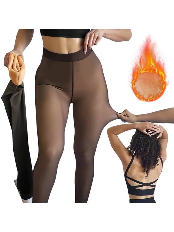 Women's Fleece Lined Leggings with Tummy Control, High Waist Shaping Thermal Leggings, One Seam Design Compression Pants, Winter Warm Base Layer, Snag Resistant Leggings - Black