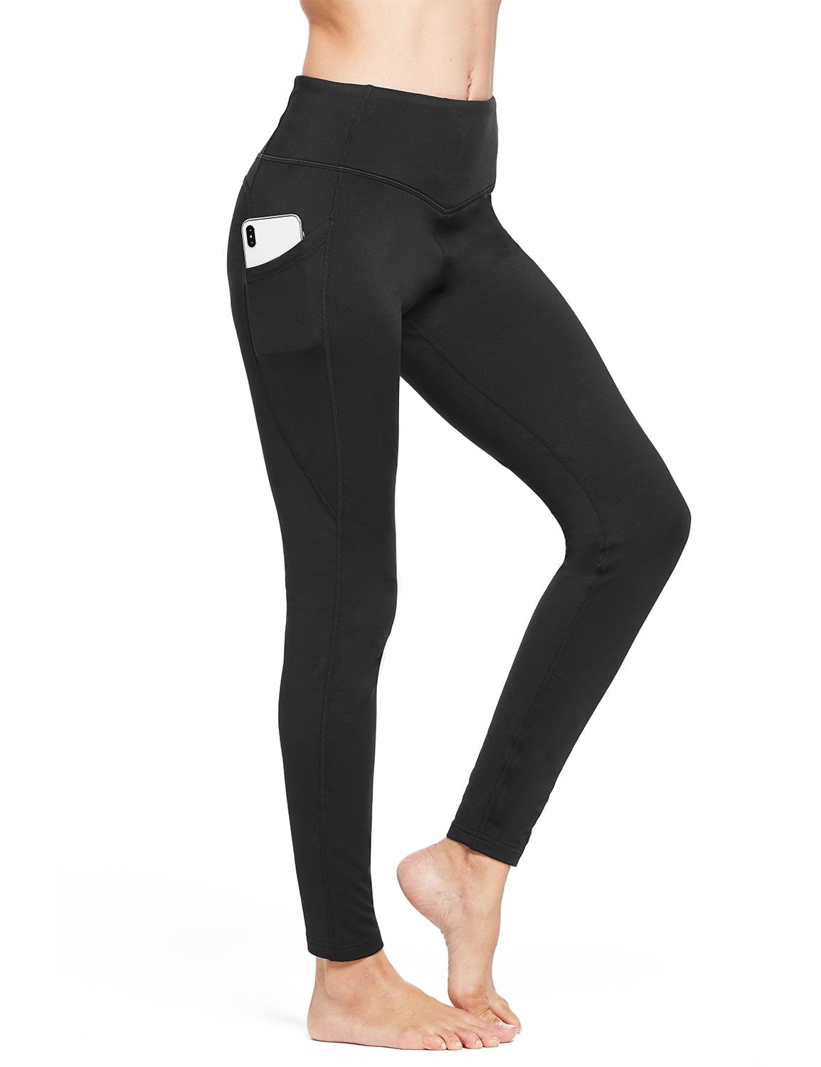 Women's Fleece Lined Leggings Winter Yoga Leggings Thermal High Waisted Pocketed Pants Black S