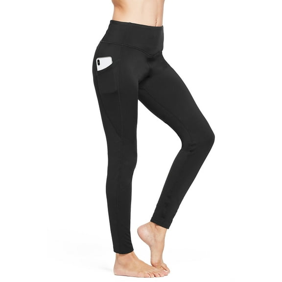 Women's Fleece Lined Leggings Winter Yoga Leggings Thermal High Waisted Pocketed Pants Black S