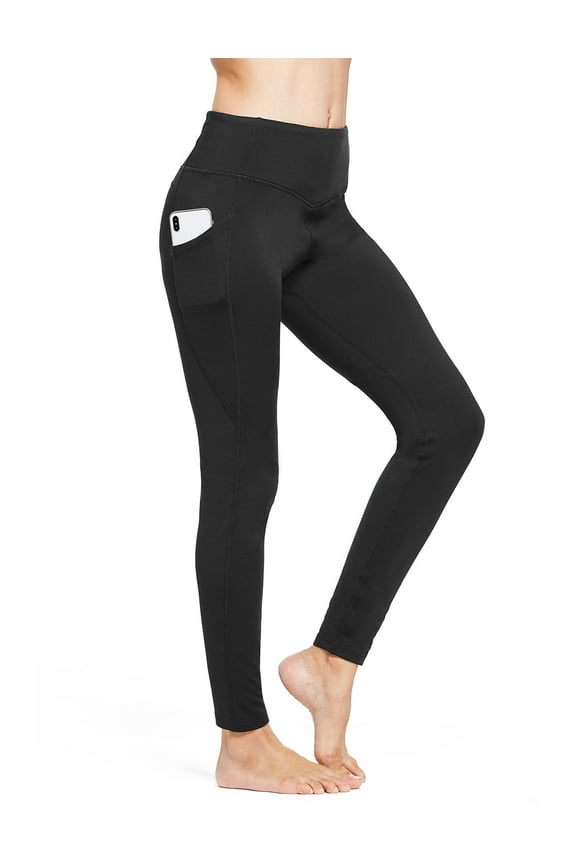 Women's Fleece Lined Leggings Winter Yoga Leggings Thermal High Waisted Pocketed Pants Black S
