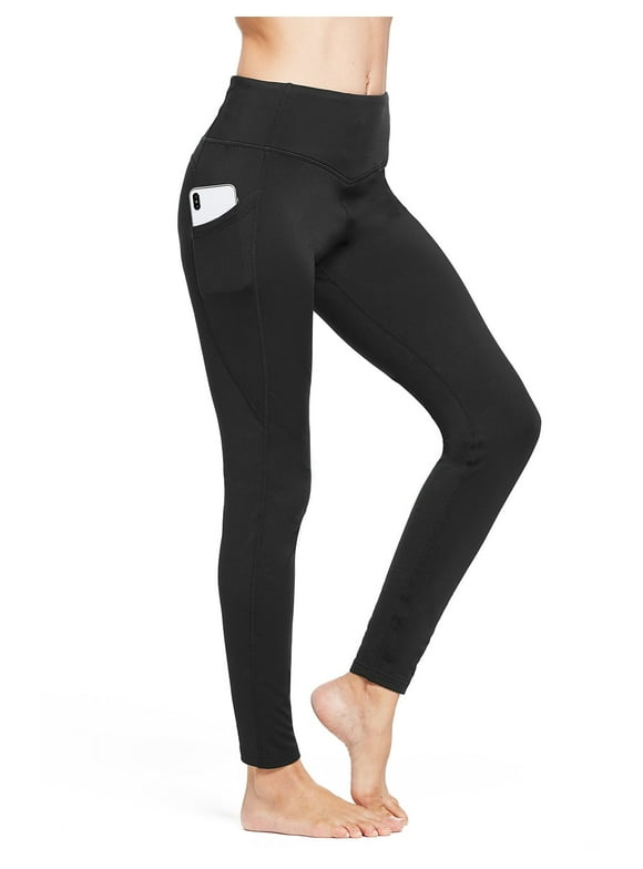 Women's Fleece Lined Leggings Winter Yoga Leggings Thermal High Waisted Pocketed Pants Black S
