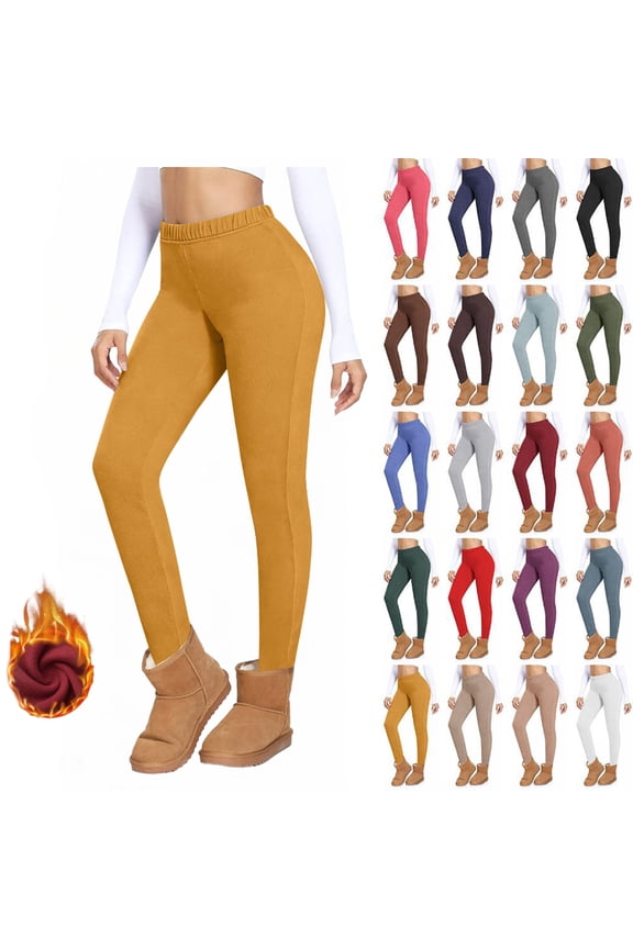 Women's Fleece Lined Leggings with Pockets Thermal Winter Workout High Waist Warm Yoga Pants Tight Full Length