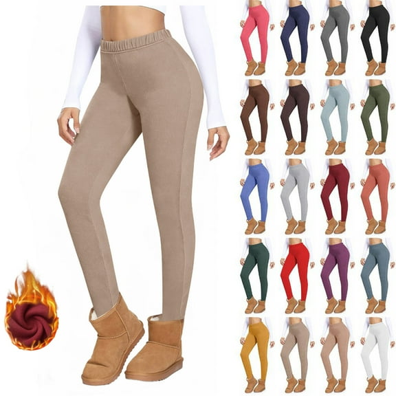 Women's Fleece Lined Leggings with Pockets Thermal Winter Workout High Waist Warm Yoga Pants Tight Full Length