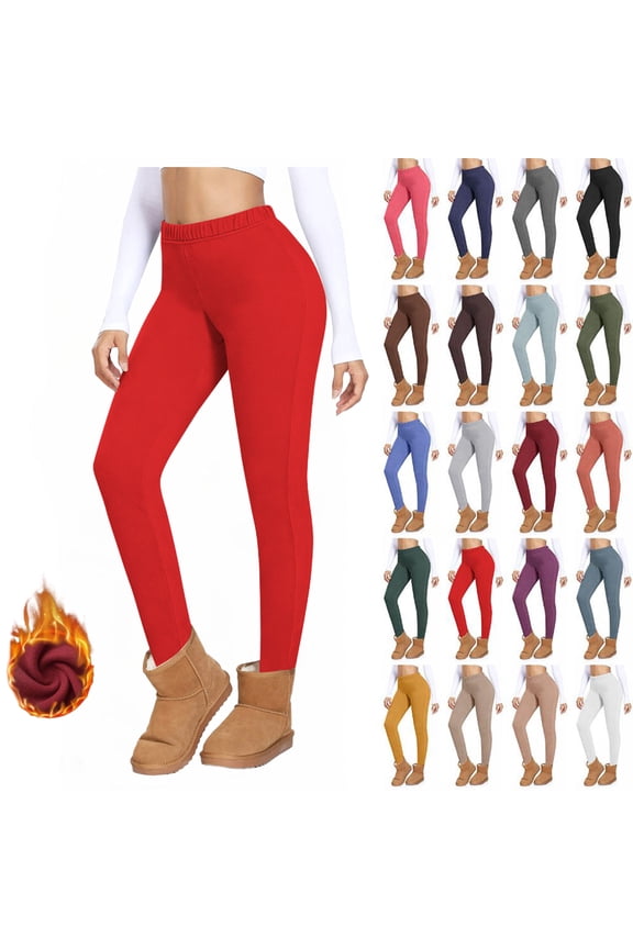 Women's Fleece Lined Leggings with Pockets Thermal Winter Workout High Waist Warm Yoga Pants Tight Full Length