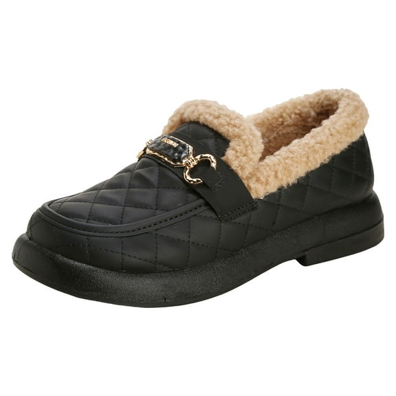 Women's Fleece Lined Loafers Winter Warm Plush Casual Ankle Boots Fashion Slip On Low Top Snow Booties Black Size 7