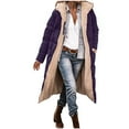 thumbnail image 1 of Women's Fleece Lined Long Puff Coat Full Sleeve Zip Up Solid Lapel Collar Cardigan Outerwear with Pockets Purple S, 1 of 6