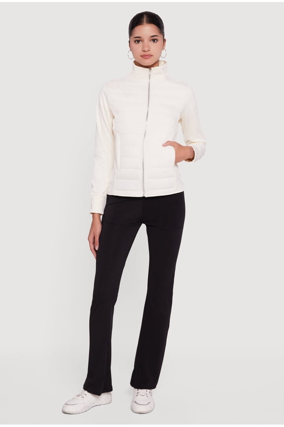 Women's Fleece Lined Long Sleeve Hybrid Quilted Puffer Jacket