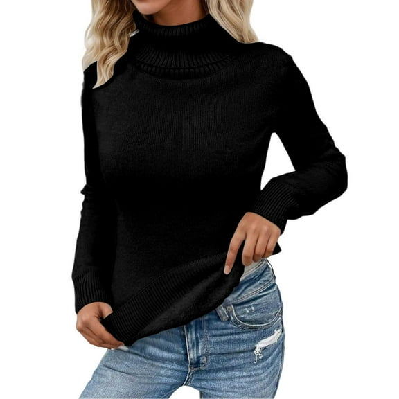 Women's Lined Long Sleeve Pullover Turtleneck Sweater 2025 Fall Winter Fashion(Color:Black,Size:M)