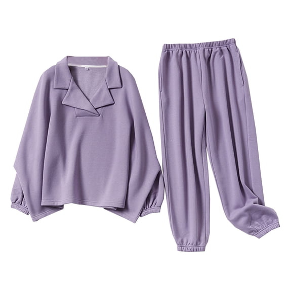 Women's Fleece Lined Pajamas Sets Long Sleeve Pullover Long Pants Soft Sleepwear 2 Piece Pjs Joggers Loung Set