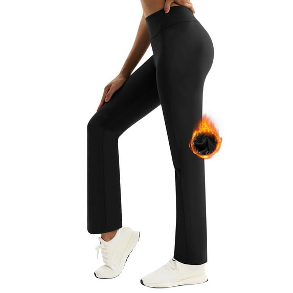 Women's Fleece Lined Pants Straight Leg Thermal Sweatpants Hiking Yoga Dress Pants Solid Color Soft Slim Leggings S-2XL