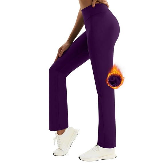 Women's Fleece Lined Pants Straight Leg Thermal Sweatpants Hiking Yoga Dress Pants Solid Color Soft Slim Leggings S-2XL