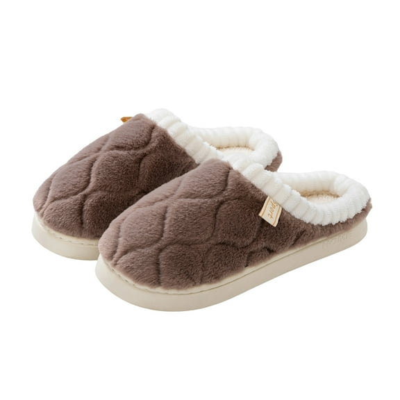 Women's Fleece Lined Platform Slippers Fluffy Plush Winter Fuzzy Slippers Non Slip Indoor Outdoor Walking Shoes Brown Size 8