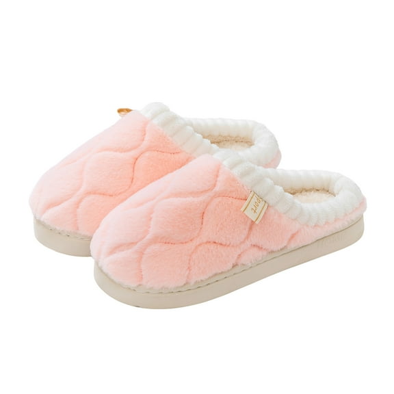 Women's Fleece Lined Platform Slippers Fluffy Plush Winter Fuzzy Slippers Non Slip Indoor Outdoor Walking Shoes Pink Size 6