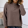 thumbnail image 1 of Women's Fleece Lined Pullover Sweatshirt, Button Collar High Neck Top, Loose Fit High Waist Casual Shirt, Soft Winter Warm Long Sleeve Crewneck Top Coffee L, 1 of 6