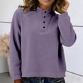 thumbnail image 1 of Women's Fleece Lined Pullover Sweatshirt, Button Collar High Neck Top, Loose Fit High Waist Casual Shirt, Soft Winter Warm Long Sleeve Crewneck Top Purple XXXL, 1 of 6