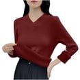 thumbnail image 1 of Women's Fleece Lined Pullover Tops Rib Long Sleeve V Neck Shirts Comfy Warm Jumper Base Sweaters, 1 of 1