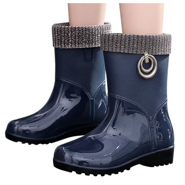 Women's Fleece Lined Rain Boots Fall Winter Warm Garden Booties Waterproof Non Slip Rubber Work Shoes