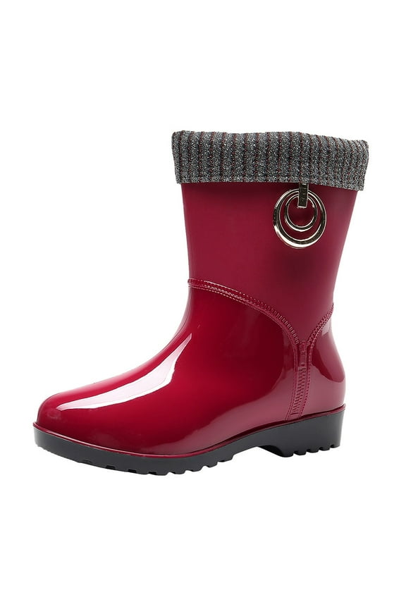 Women's Fleece Lined Rain Boots Fall Winter Warm Garden Booties Waterproof Non Slip Rubber Work Shoes