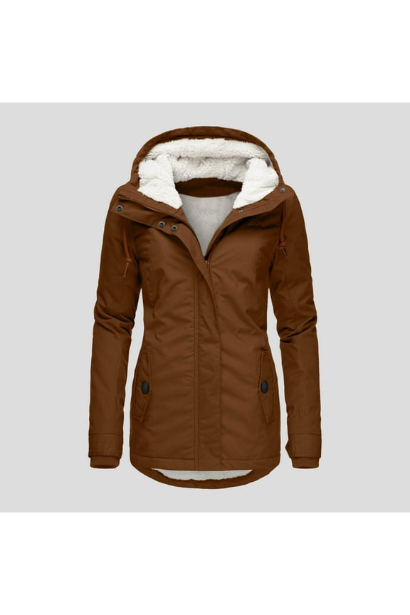 Women's Fleece Lined Rain Jacket Thicken Outdoor Plus Size Solid Color Waterproof Raincoat with Hood Winter Warm Snow Coat