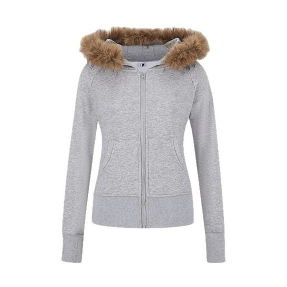 Women’s Fleece-Lined Slim Fit Hoodie Jacket with Removable Faux Fur Collar, Cinched Waist Zip Up Warm Winter Coat, Soft Cozy Fashion Outerwear for Fall & Winter