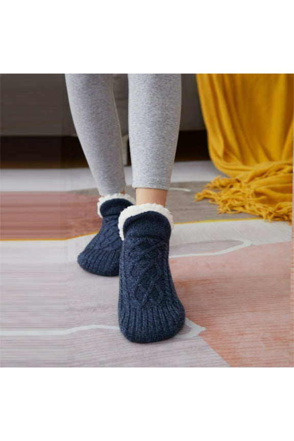 Women’s Fleece-Lined Slipper Socks, Super Soft Warm Non-Slip Gripper Socks for Winter