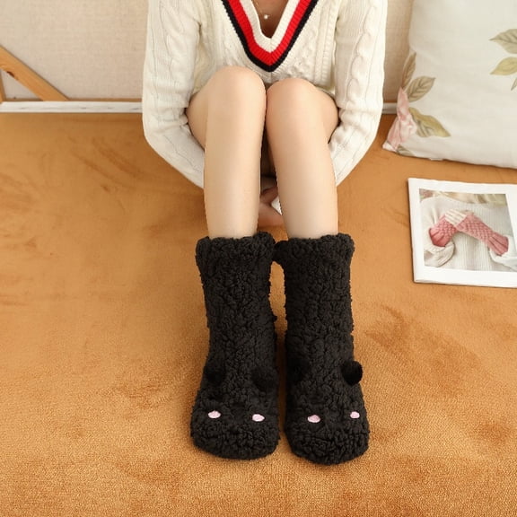 Women's Fleece Lined Slipper Socks with Grip Soles, The Coziest House Sock for Her US 6 to 11