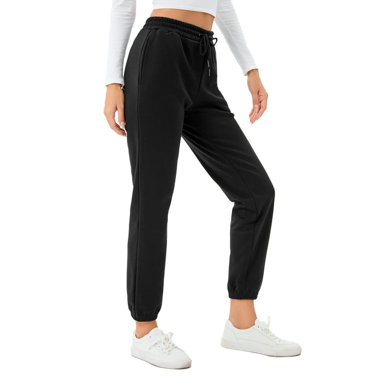 Women’s Fleece Lined Sweatpants Baggy Cinch Bottom Lounge Pants Drawstring  Casual Athletic Joggers, Black