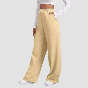 Women's Fleece Lined Sweatpants Cotton Straight Leg Pants with Pockets Drawstring Winter Sweat Pants for Women Yellow S
