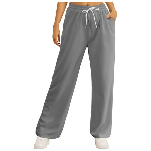 Women's Lined Sweatpants - High Waisted Wide Leg Joggers with Pockets - Polyester Spandex for Workout/Casual