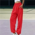 thumbnail image 1 of Women's Fleece Lined Sweatpants with Pockets, High Waist Drawstring Joggers for Athletic Workout and Casual Wear, Thermal Warm Pants for Autumn Winter, Plus Size Comfortable Sports Pants Red XL, 1 of 6