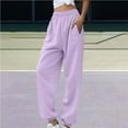 thumbnail image 1 of Women's Fleece Lined Sweatpants with Pockets, High Waist Drawstring Joggers for Athletic Workout and Casual Wear, Thermal Warm Pants for Autumn Winter, Plus Size Comfortable Sports Pants Purple M, 1 of 6
