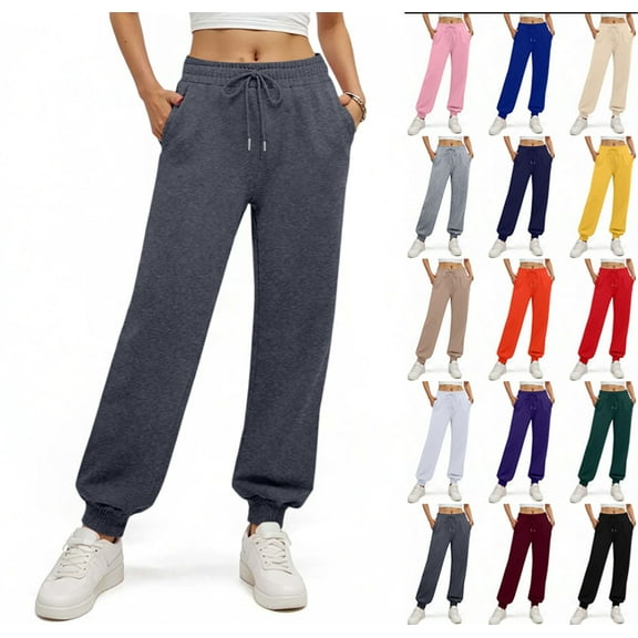 Women's Fleece Lined Sweatpants Thermal Winter High Waisted Sweat Pants Interior Drawstring Baggy Jogger Pants Dark Gray S