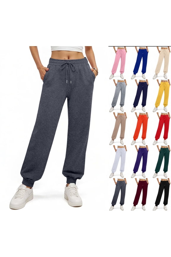 Women's Fleece Lined Sweatpants Thermal Winter High Waisted Sweat Pants Interior Drawstring Baggy Jogger Pants Dark Gray S