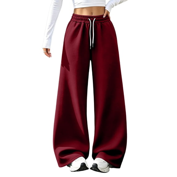 Women's Fleece Lined Sweatpants Wide Leg Thermal Winter Warm Baggy Sweat Pants with Pockets