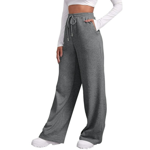 Women’s Fleece Lined Sweatpants - Wide Straight Leg, High Waisted Yoga Pants with Pockets
