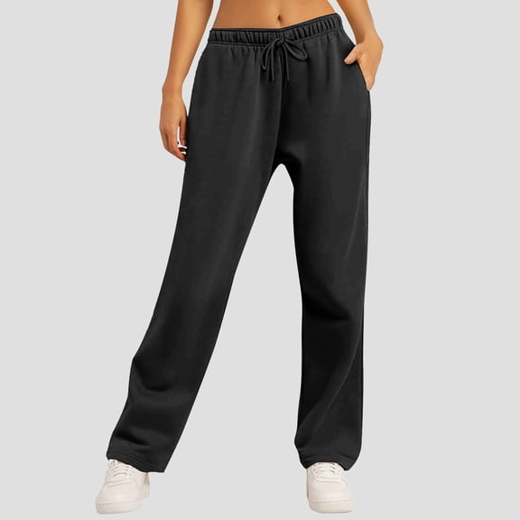 Women’s Fleece Lined Sweatpants Wide Straight Leg Pants Bottom Sweatpants Joggers Pants Workout High Waisted Yoga Pants With Pockets
