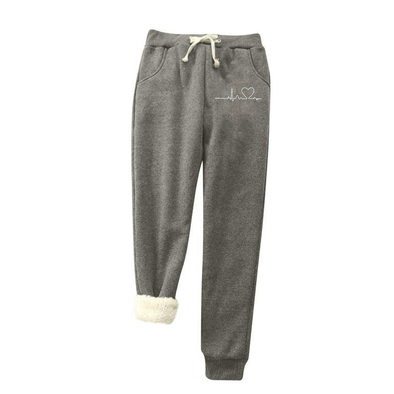 Women's Fleece Lined Sweatpants Winter Warm Athletic Elastic Drawstring  Joggers Christmas Print Plus Size Pants 